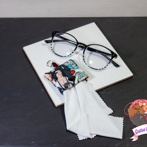 Anime Eyeglass Wipe Pouch, Nerdy Sunglass Cleaning Cloth, Tablets, Cell Phone Wipe, Travel Microfiber Fabric, Geeky Cute Accessories