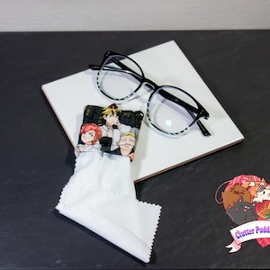 Anime Eyeglass Wipe Pouch, Nerdy Sunglass Cleaning Cloth, Tablets, Cell Phone Wipe, Travel Microfiber Fabric, Geeky Cute Accessories