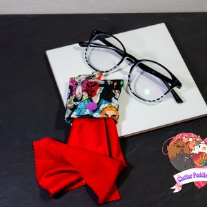 Anime Eyeglass Wipe Pouch, Nerdy Sunglass Cleaning Cloth, Tablets, Cell Phone Wipe, Travel Microfiber Fabric, Geeky Cute Accessories