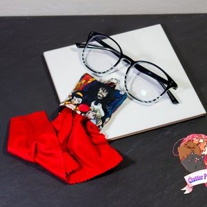 Anime Eyeglass Wipe Pouch, Nerdy Sunglass Cleaning Cloth, Tablets, Cell Phone Wipe, Travel Microfiber Fabric, Geeky Cute Accessories
