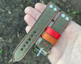 Handmade Genuine Leather Watch Strap: Canyon Green, Custom Sizes