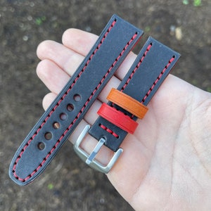 18mm 20mm 22mm 24mm Men’s and Women’s Genuine Leather WatchStrap Band Heavy Padded Canyon Handmade - Navy (Black Red Orange Green Brown)