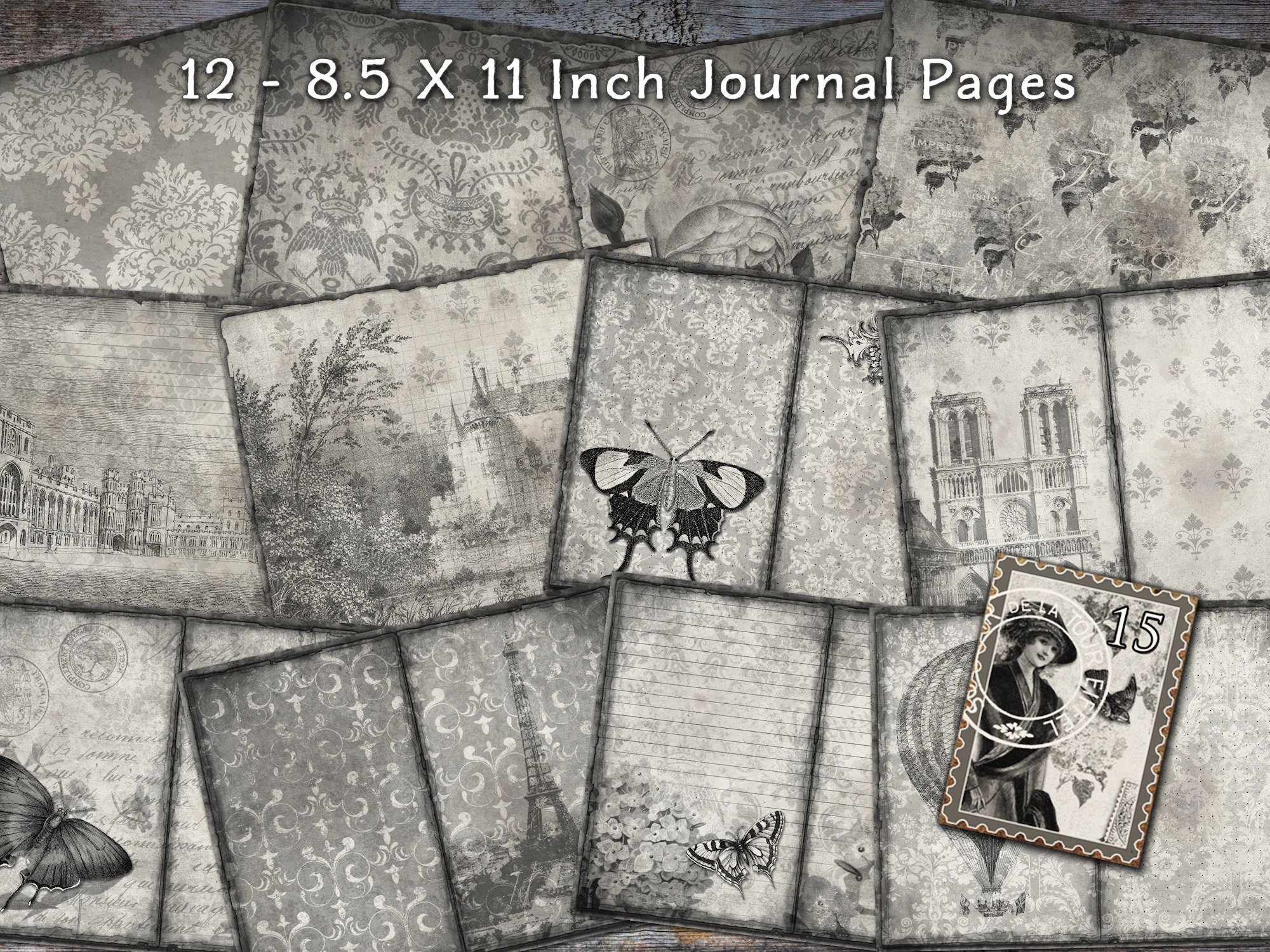 Black and White Shabby Chic Vintage Junk Journal Kit, Black & White ...