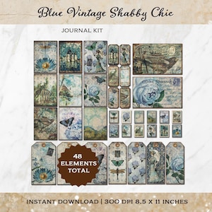 Blue Shabby Chic Vintage Junk Journal Kit,  Blue Journal, Vintage, Antique, French, Journal Kit, Junk Journal, Vintage Journal, DIY