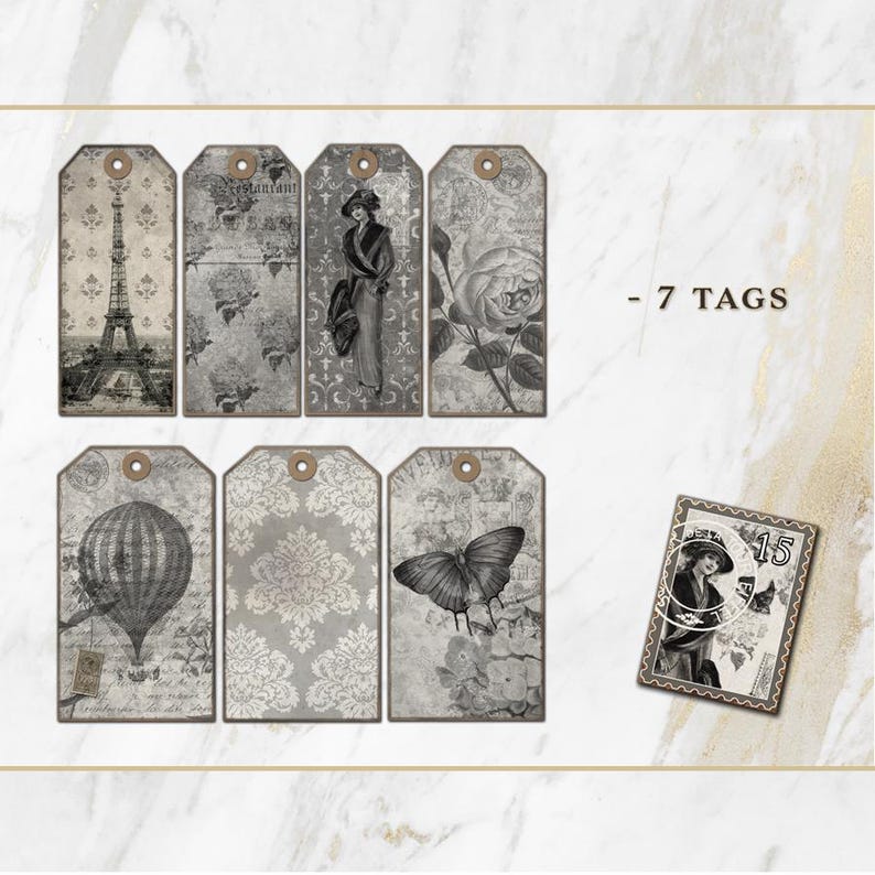 Black White Shabby Chic Junk Journal Kit, Vintage Ephemera (PDF & PNG ...
