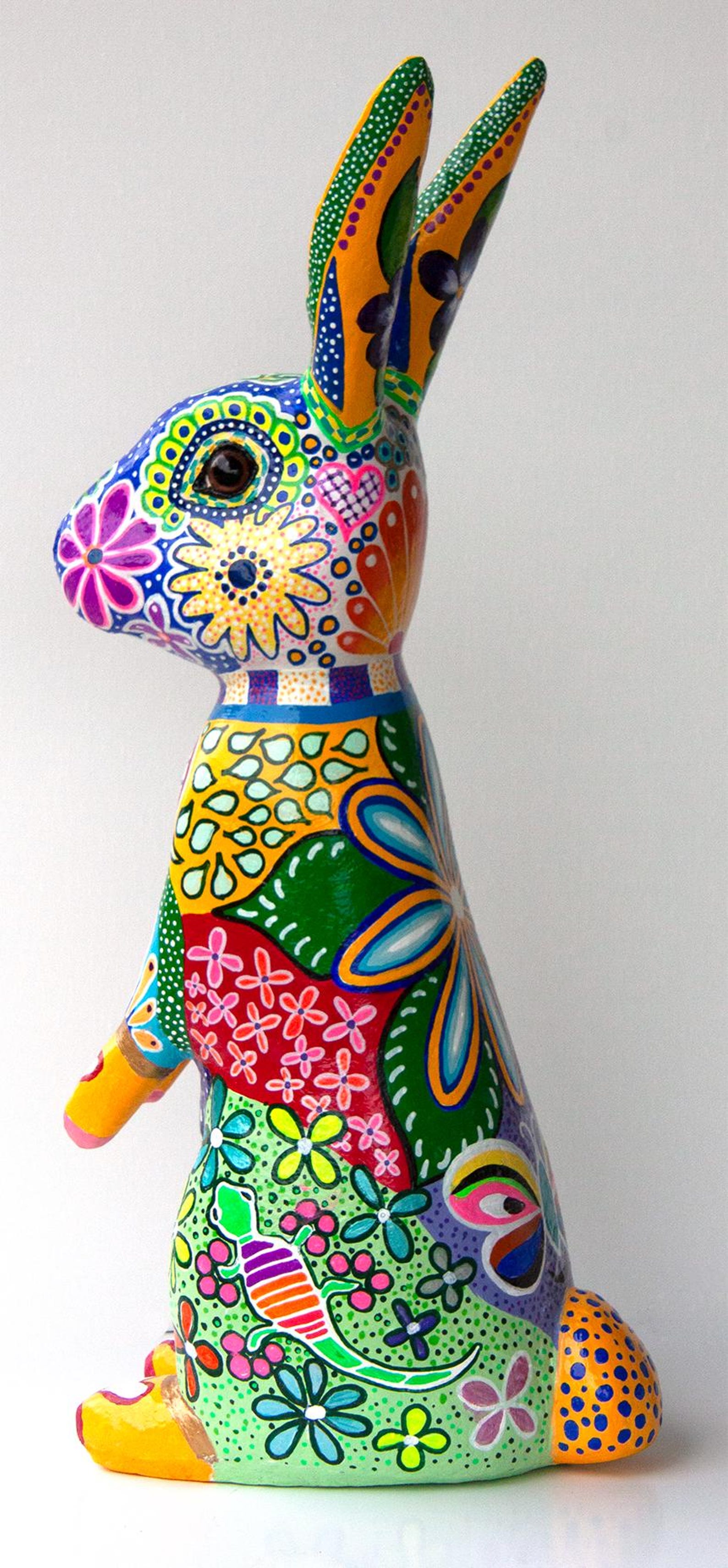 Talavera Bunny Sculpture, Paper Clay Sculpture, Handmade Mexican ...