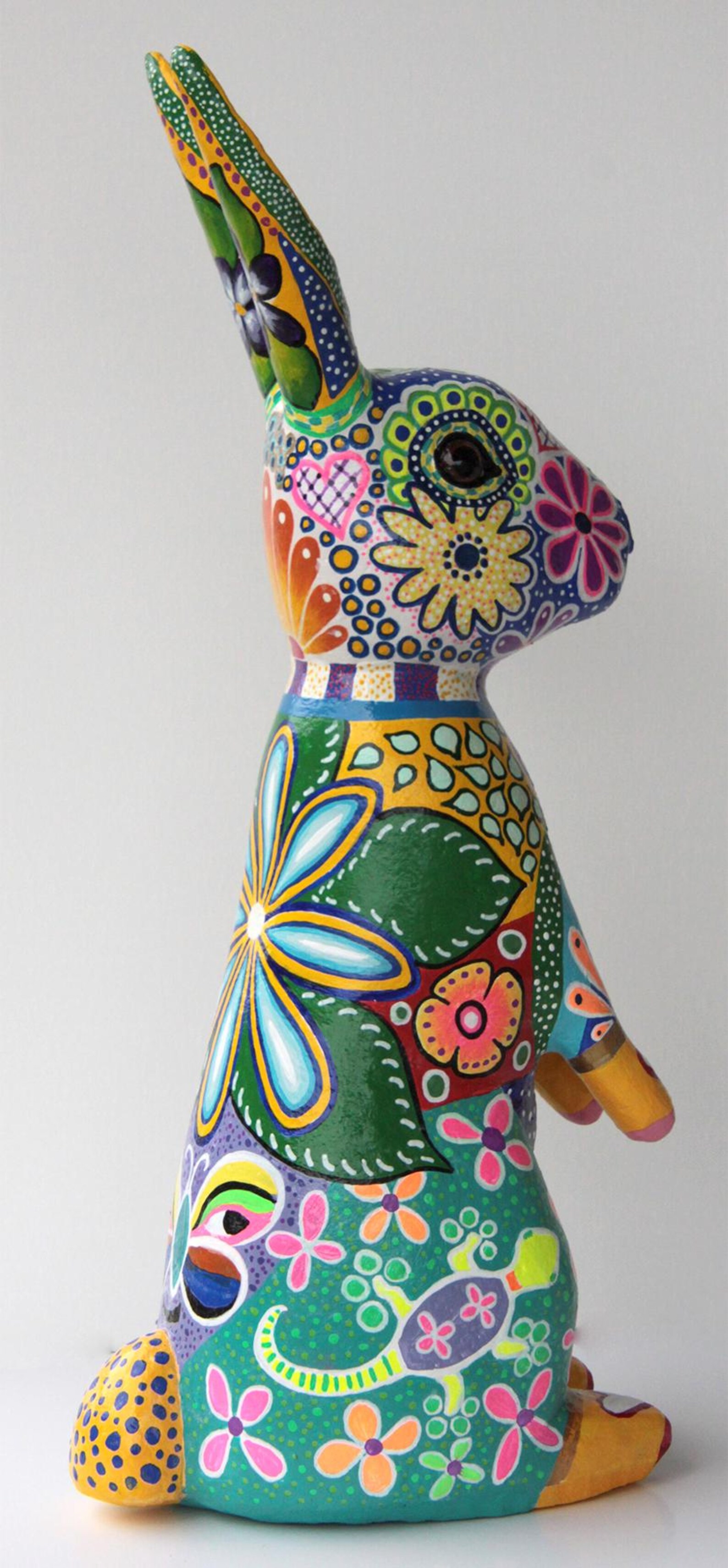 Talavera Bunny Sculpture, Paper Clay Sculpture, Handmade Mexican ...