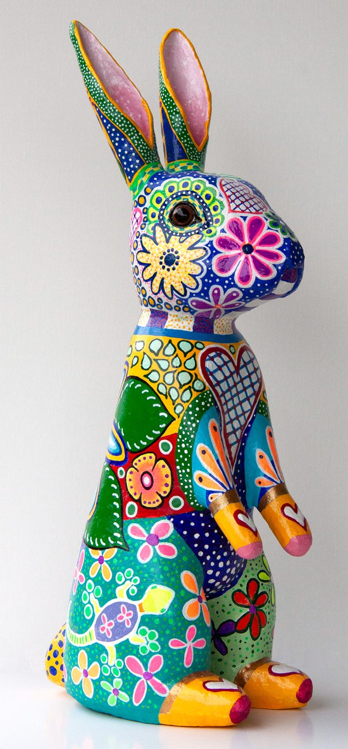 Talavera Bunny Sculpture, Paper Clay Sculpture, Handmade Mexican ...