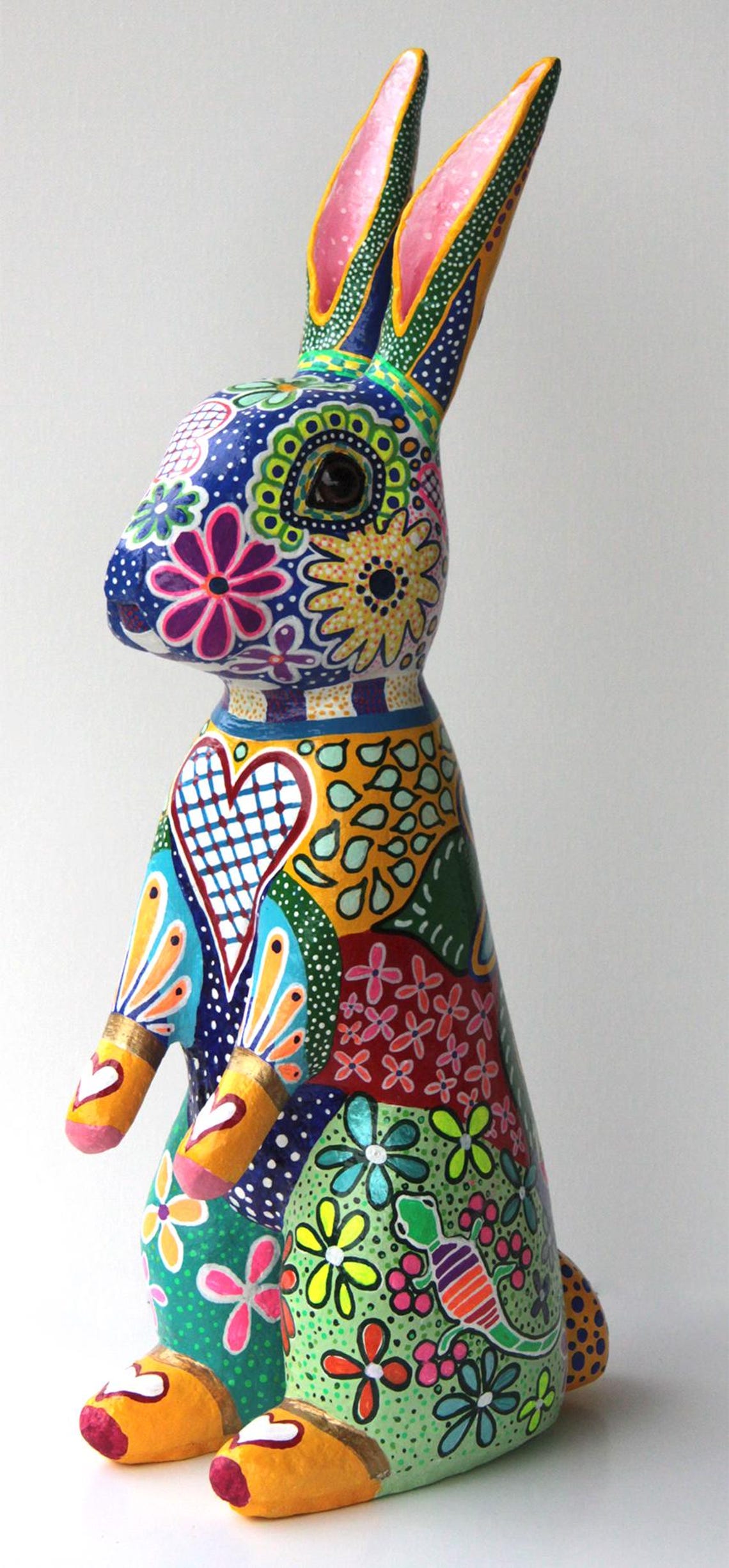 Talavera Bunny Sculpture, Paper Clay Sculpture, Handmade Mexican ...