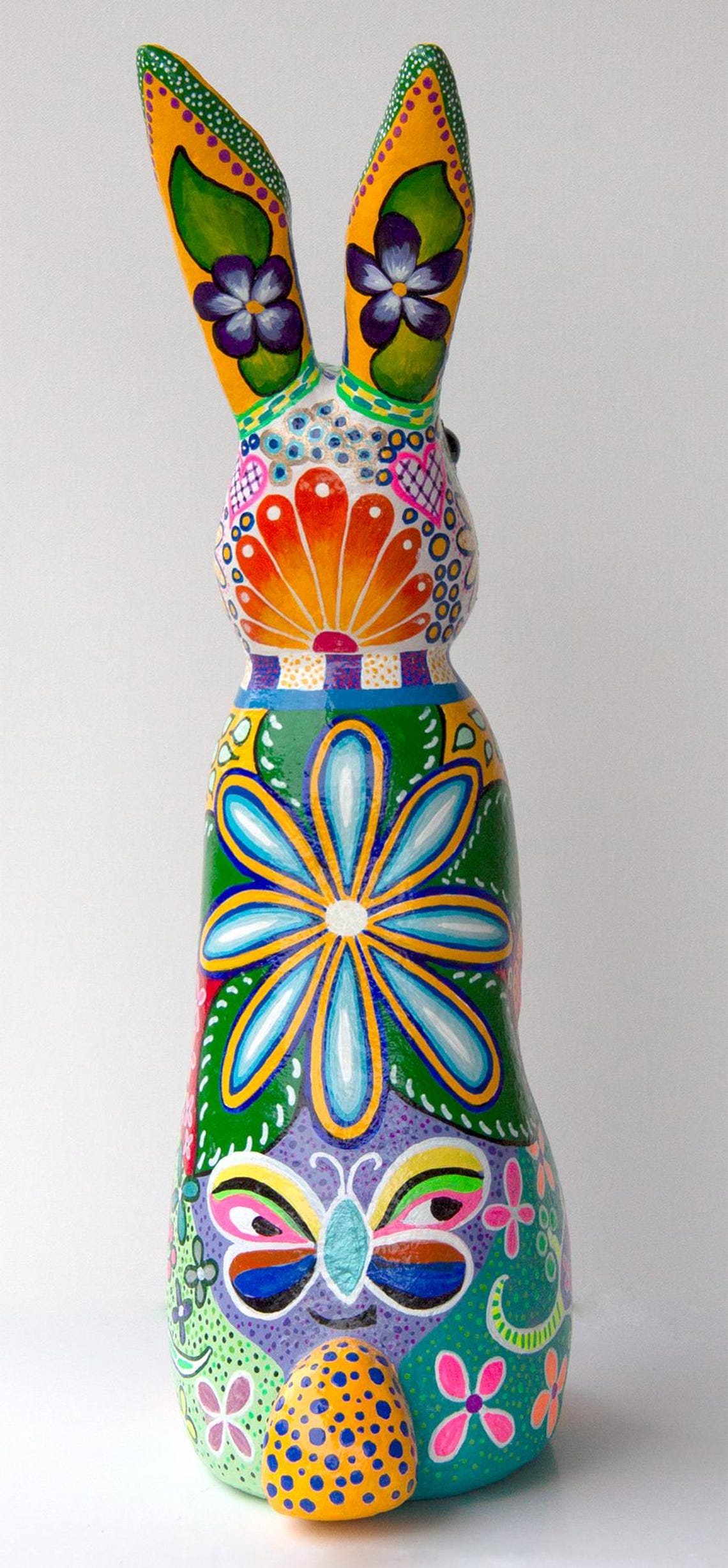 Talavera Bunny Sculpture, Paper Clay Sculpture, Handmade Mexican ...