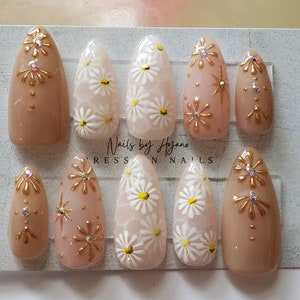 Hand painted press on nails, flower nails, Chrome nails, Moroccan nails, drop nails, water flower, transparent nails