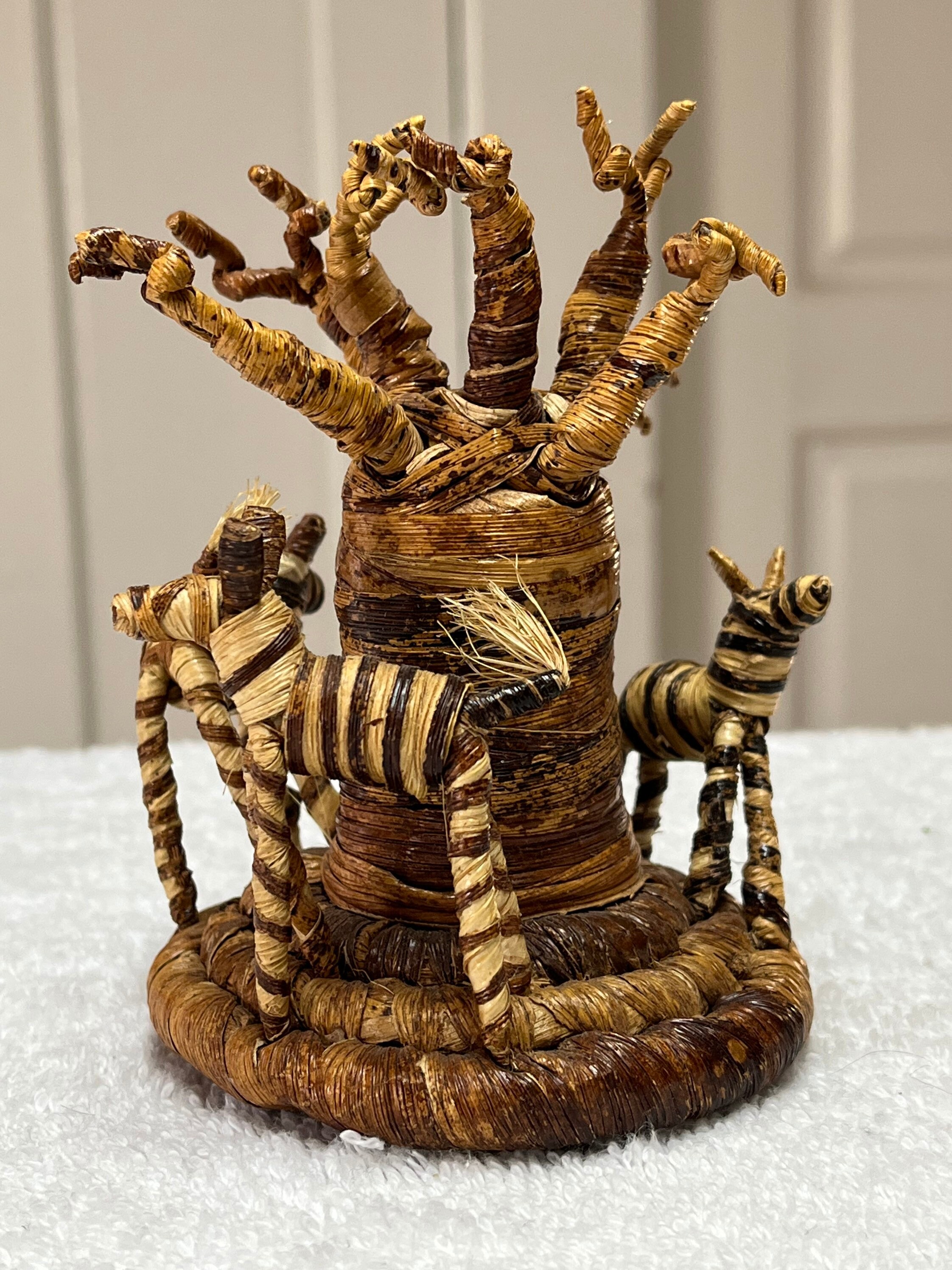 Kenyan Banana Leaf Fiber Baobab Tree With Zebras Etsy