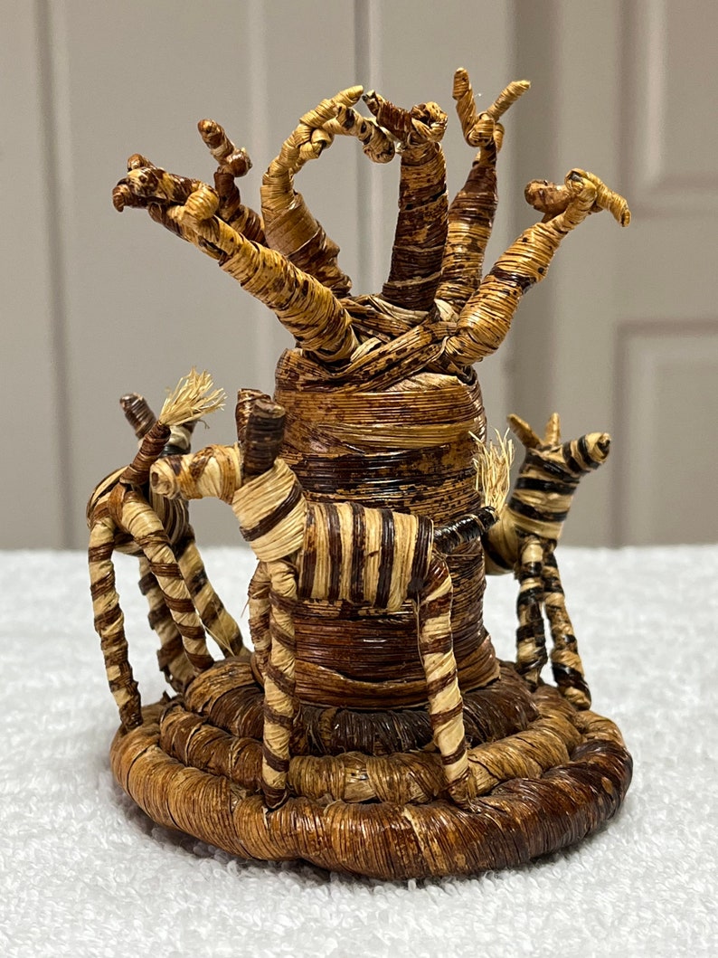 Kenyan Banana Leaf Fiber Baobab Tree With Zebras Etsy