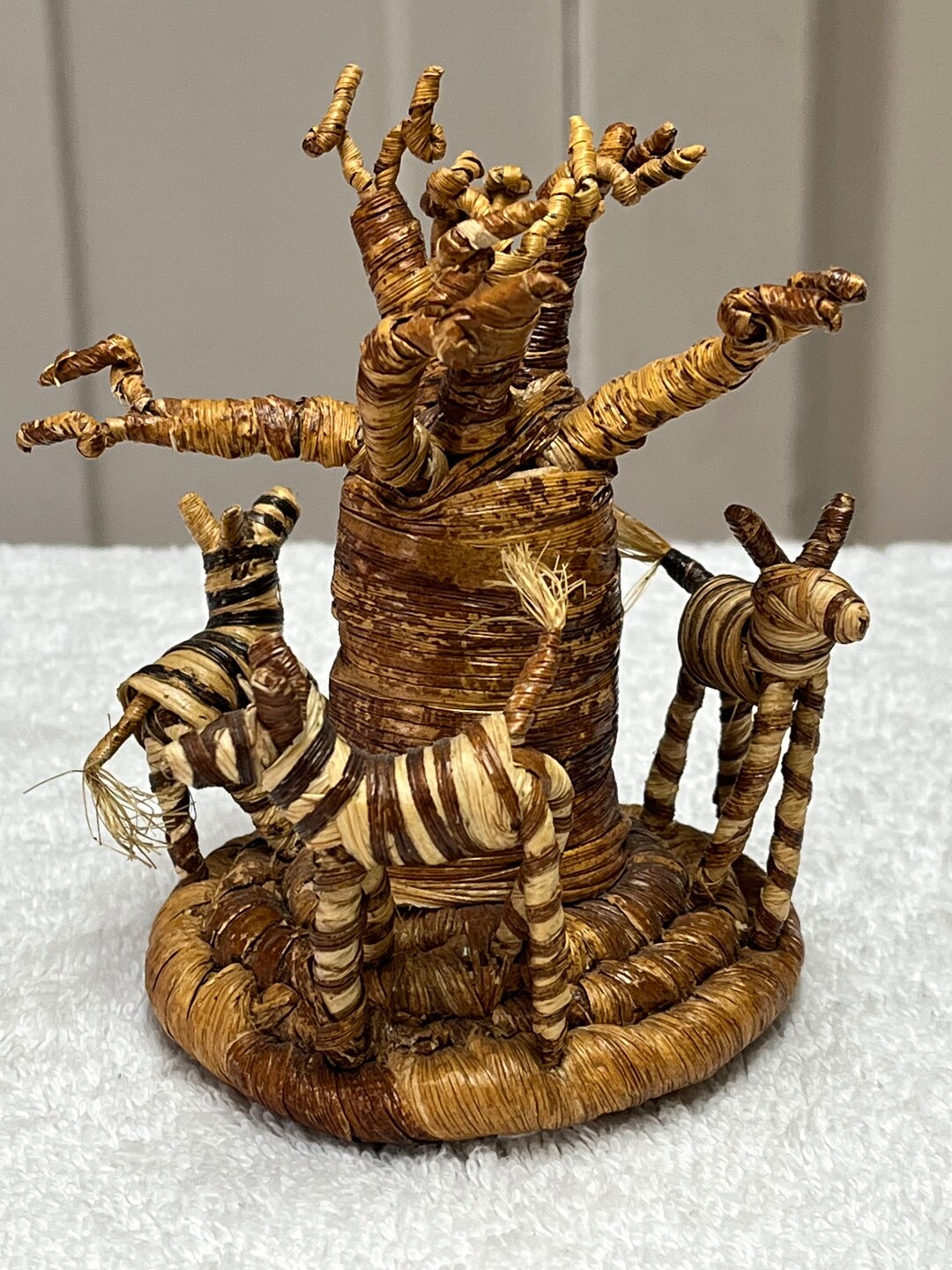 Kenyan Banana Leaf Fiber Baobab Tree With Zebras Etsy