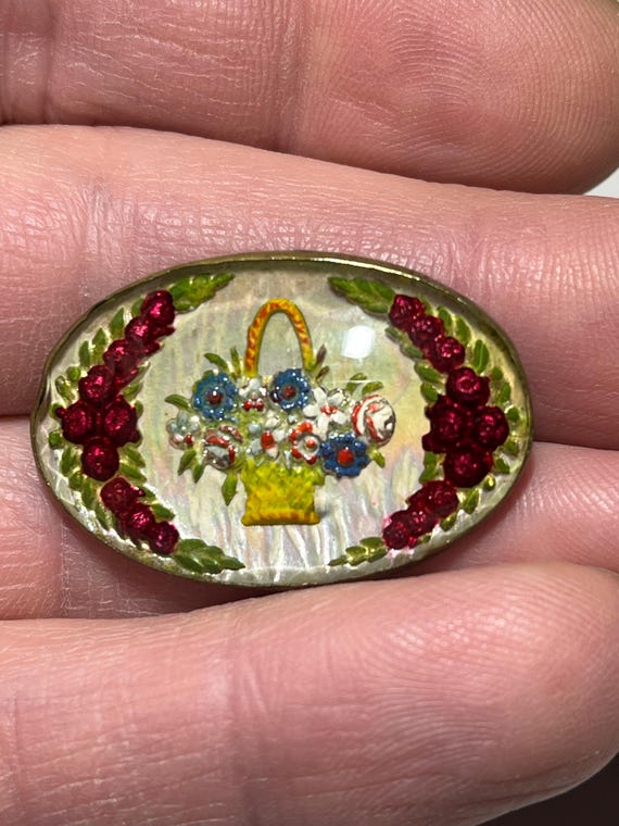 Old Floral Hand Painted Brooch