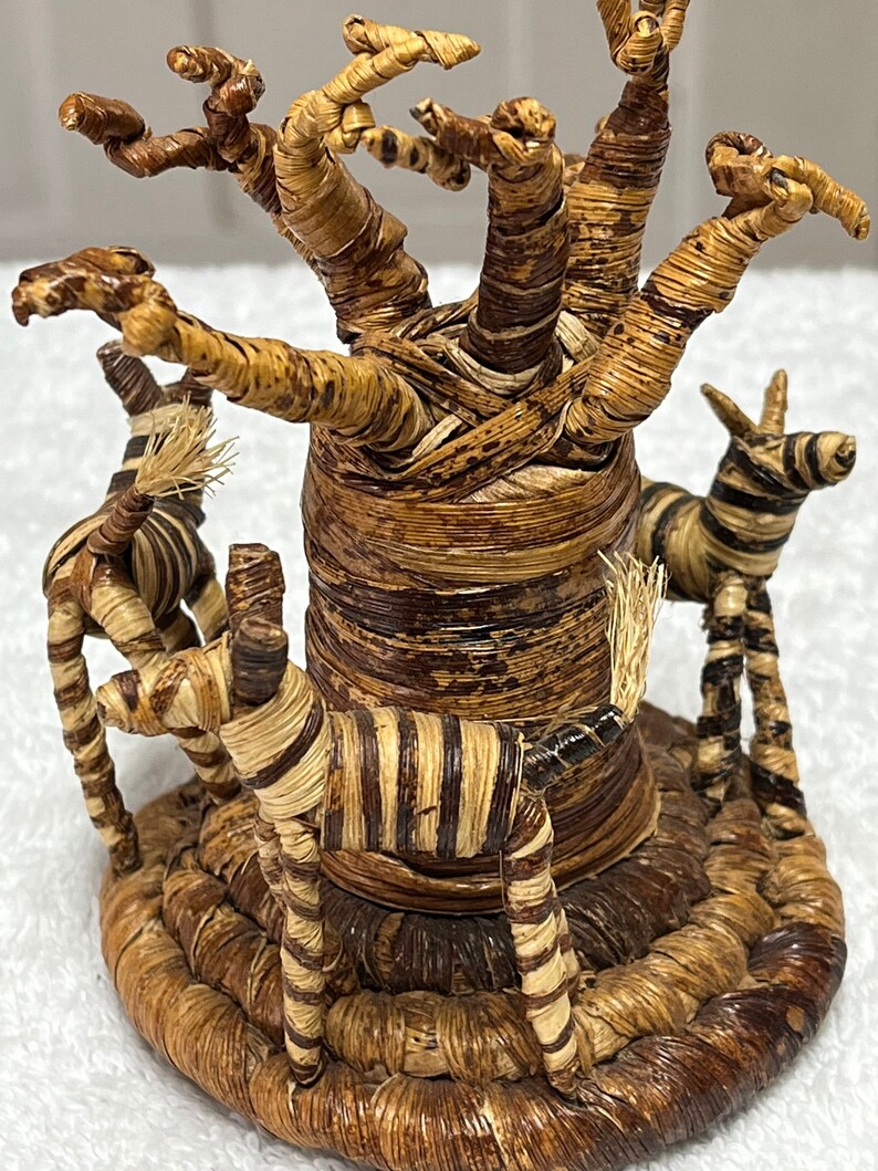 Kenyan Banana Leaf Fiber Baobab Tree With Zebras Etsy