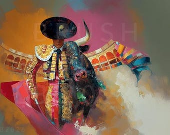 Brüder der Arena, Spanischer Matador und Stier Fine Art Print, moderne Stierkampf-Wandkunst