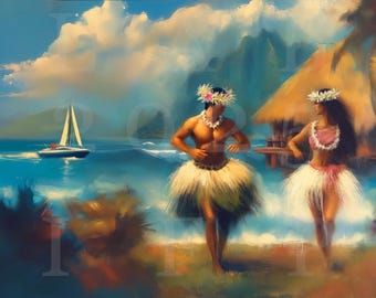 Arte de parede do Oceano Polinésio, movimento das marés, ilha tropical romântica, impressão de arte fina.