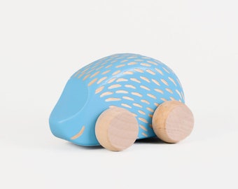 Handmade Wooden Hedgehog on Wheels 2in1 Toy - Eco-Friendly Baby Vechicle Toy for Physical Development - for Toddlers