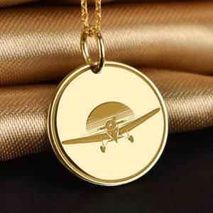 14K Solid Gold Airplane Necklace, Engraved Pilot Pendant, Personalized Travel Gift Jewelry, Gold Dainty Airplane Charm, Gold Pilot Gift