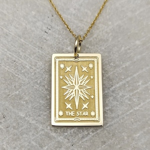 14K Gold die Stern-Tarot-Karte Halskette, Gold Rechteck Stern Tarot-Karte Anhänger, personalisierte Tarot-Karte Charme, zierliche 14K der Stern Schmuck