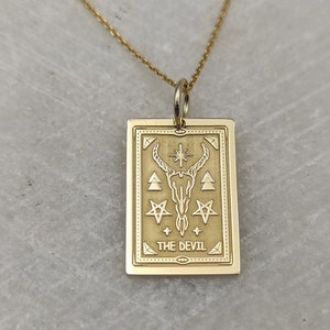 14K Gold der Teufel Tarot-Karte Anhänger, Gold Teufel Schmuck für Frauen, personalisierte Teufel Tarot-Karte Deck Charme, die Teufel Tarot Halskette