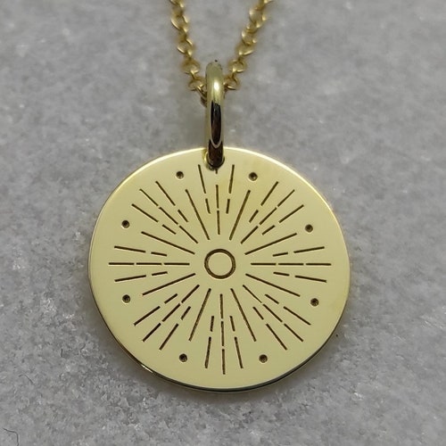 Solid Gold Disc Pendant Necklace 14K Solid Gold Disc Charm Etsy