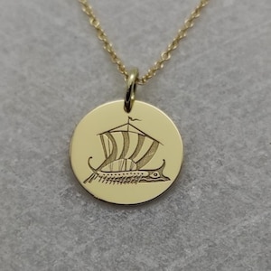 14K Solid Real Gold Vintage Trireme Necklace,  Greek Ship Pendant, Ancient Greek Jewelry, Personalized Pendant, Gold Greek Necklace