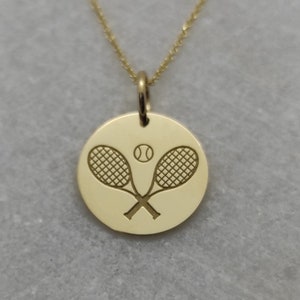 Tennis Necklace, 14K Pendant, Tennis Ball Charm, Tennis Team, Tennis Jewelry, Tennis Racquet Necklace, Tennis Racket, Personalized Pendant