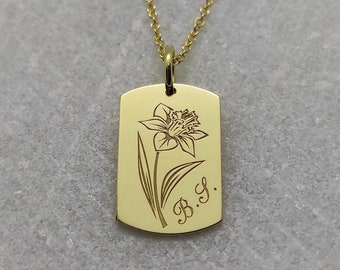 Initialen Blume Halskette, 14K solid Gold Anhänger, personalisierte Anhänger, Benutzerdefinierte Halskette, Gold Blume Charme, Monogramm Halskette, Gravierte Tag