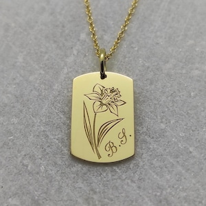 Initials Flower Necklace, 14K Solid Gold Pendant, Personalized Pendant, Custom Necklace, Gold Flower Charm, Monogram Necklace, Engraved Tag