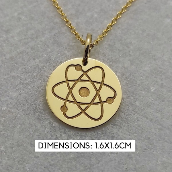 Physics Necklace, Science Pendant, 14K Solid Gold Necklace, Atom Necklace, Chemistry Necklace, Scientist Gift, School Pendant Necklace