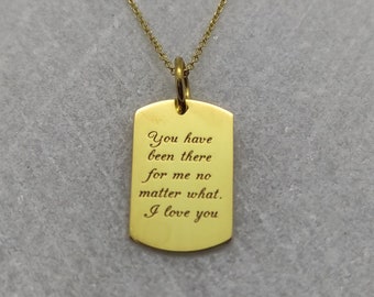 14K Solid Gold Dog Tag Necklace, 14K Solid Gold Pendant, Personalized Pendant, Gold Tag Pendant, Custom Dog Tag, Engraved Gold Pendant