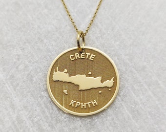 14K Gold Crete Island Pendant, Gold Greek Jewelry, Cretan Necklace, Proud Greek Charm, Kriti Necklace, Greek Heritage Gift, Greek Gold Gift