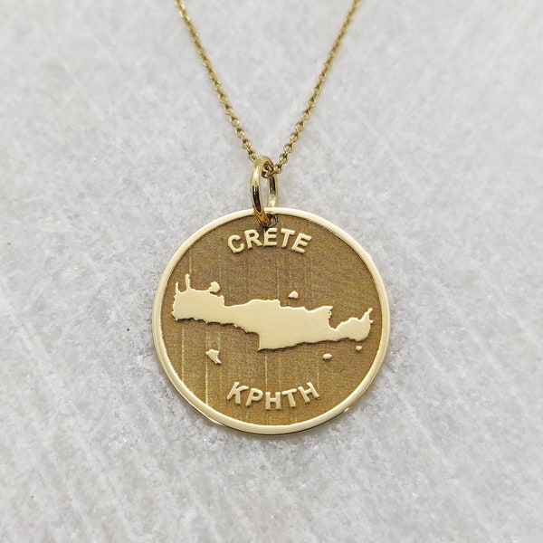 14K Gold Crete Island Pendant, Gold Greek Jewelry, Cretan Necklace, Proud Greek Charm, Kriti Necklace, Greek Heritage Gift, Greek Gold Gift