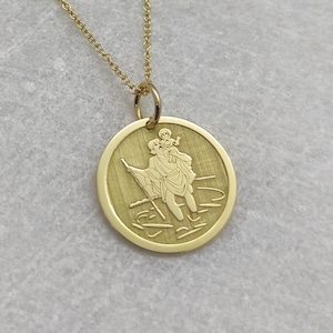 Saint Christopher Halskette, 14K Solid Gold Anhänger, Gold Saint Charm, religiöser Anhänger, katholische Geschenke, Schutzanhänger, Reise-Halskette