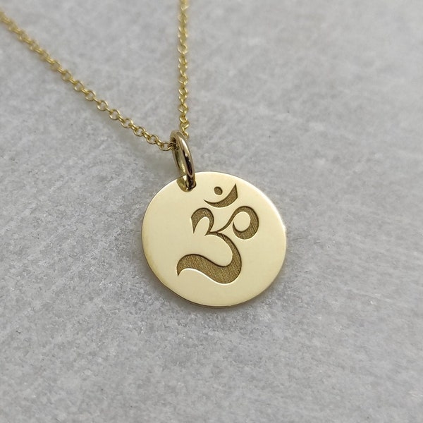 Om Necklace, 14K Gold Pendant, Yoga Necklace, Aum Charm, Gold Ohm Necklace, Buddhist Pendant, Engraved Om, Custom Charm, Spiritual Gift