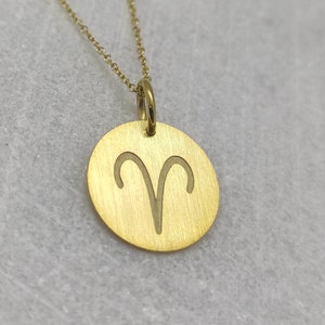 Aries Minimal Pendant, 14K Solid Gold Zodiac Sign Necklace, Aries Sign Charm, Engraved Aries Necklace, Graduation Gift, Dainty Gold Pendant