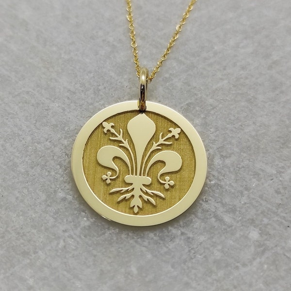 Fleur De Lis Gold Pendant, 14k Solid Gold Necklace, French Fleur De Lis Charm, Engraved Fleur De Lis, Personalized Pendant, Gold Layer Charm