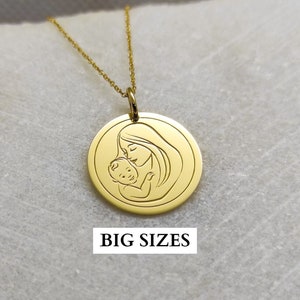 14K Gold Mother with Baby Necklace, Gold Motherhood Jewelry, Personalized Mom Charm, Newborn Pendant, Gold Mum Pendant, Baby Gold Pendant