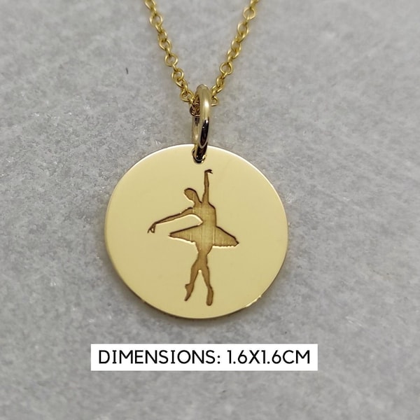 Collier de ballet, pendentif en or massif 14K, pendentif ballerine, collier de danse, charme de danseuse d'or, ballerine gravée, pendentif personnalisé