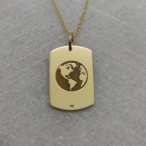14K Gold Welt Karte Halskette, Gold Erde Halskette Globe Anhänger, Reisende Halskette, Welt Charme, Goldmünze Halskette, personalisierte Anhänger
