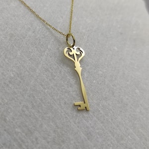 Victorian Key Pendant, 14K Solid Gold Necklace, Vintage Key Necklace, Key Charm, Women Gold Necklace, Real Gold Necklace, Solid Gold Key