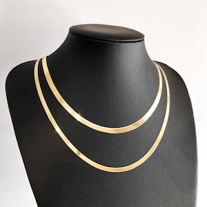 Gold Herringbone Chain, Real Gold Snake Necklace, Flat Snake Necklace For Women, Herringbone Jewelry, Gold Snake Choker, Layering Necklace
