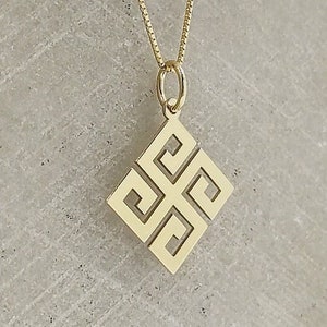 14K Solid Gold Greek Key Necklace: Ancient Symbol Pendant