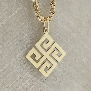 14K Solid Gold Greek Key Pendant Necklace: Ancient Greece Jewelry