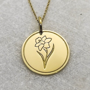 14K Gold Narcissus Birthflower Necklace, Gold Birth Month Flower Pendant, Gold Flower Birthday Gift, Personalized Dainty Narcissus Charm