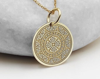 14K Real Solid Gold Celtic Knot Pendant, Gold Viking Coin Necklace, Personalized Viking Disc Charm, Dainty Celtic Knot Jewelry, Viking Charm