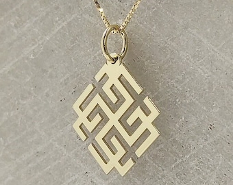 14K Solid Gold Pagan Necklace, Gold Slavic Symbol Pendant, Personalized Viking Jewelry, Slavic God Necklace, Pagan Sacred Geometry Pendant