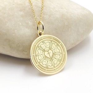 14K Solid Gold Luther Rose Necklace, Dainty Religious Rose Coin Pendant, Personalized Protestant Reformation Disc Charm, Lutheran Jewelry